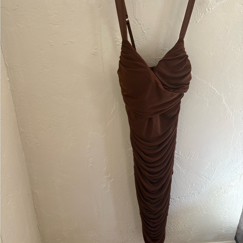 Elegant Brown Ruched Dress